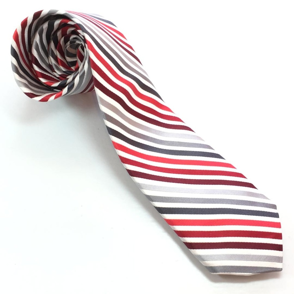Tie Nicole Miller Silk Striped Red Gray White